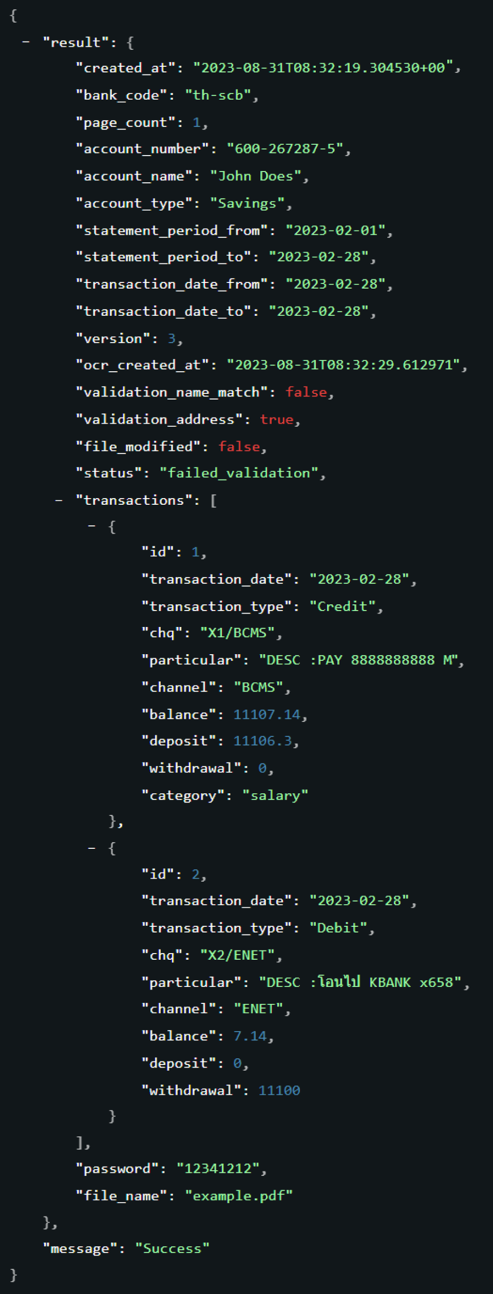 Extract and validate e-statement via API